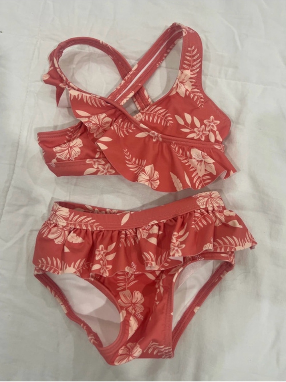 Girls' Two-Piece Ruffle Floral Swim Set - Coral
